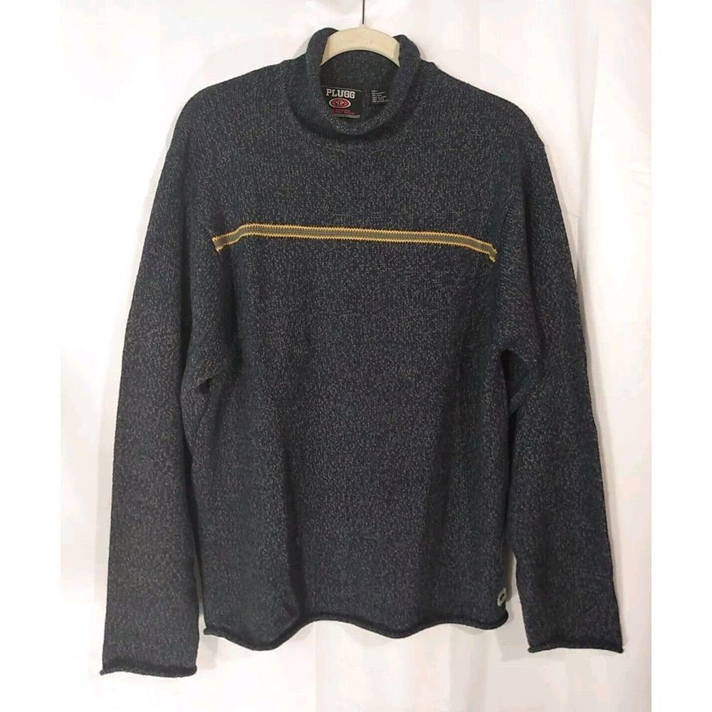 Plugg Men Long Sleeve Wool blend Heather Blue Striped Sweater Size L